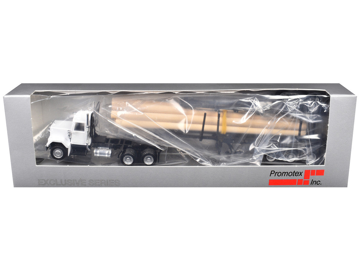 GMC Super B Log Truck and Trailer White with Log Accessories 1/87 (HO) Plastic Model Car by Promotex Promotex