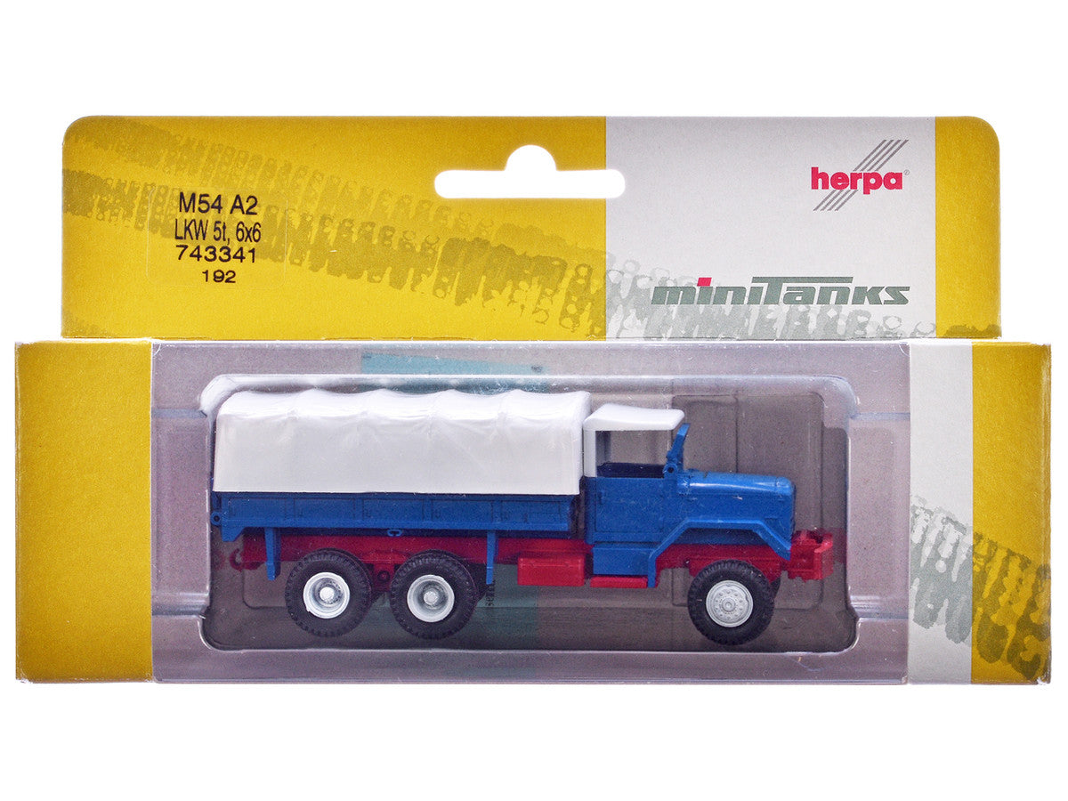Am General M54 6X6 5/10 Ton Truck Blue with White Top 1/87 (HO) Plastic Model Car by Promotex Promotex