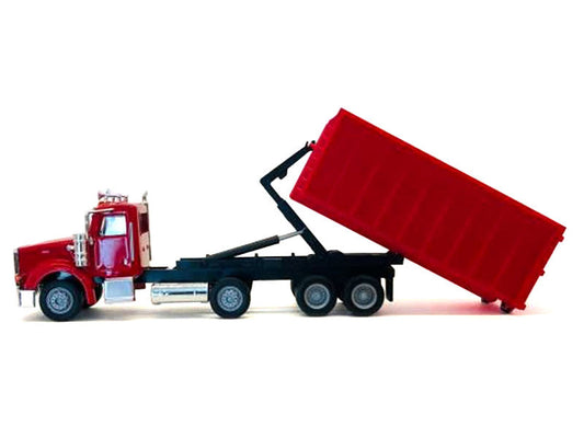 Peterbilt 367 Roll-Off Dump Truck Red with Red Box 1/87 (HO) Plastic Model Car by Promotex Promotex