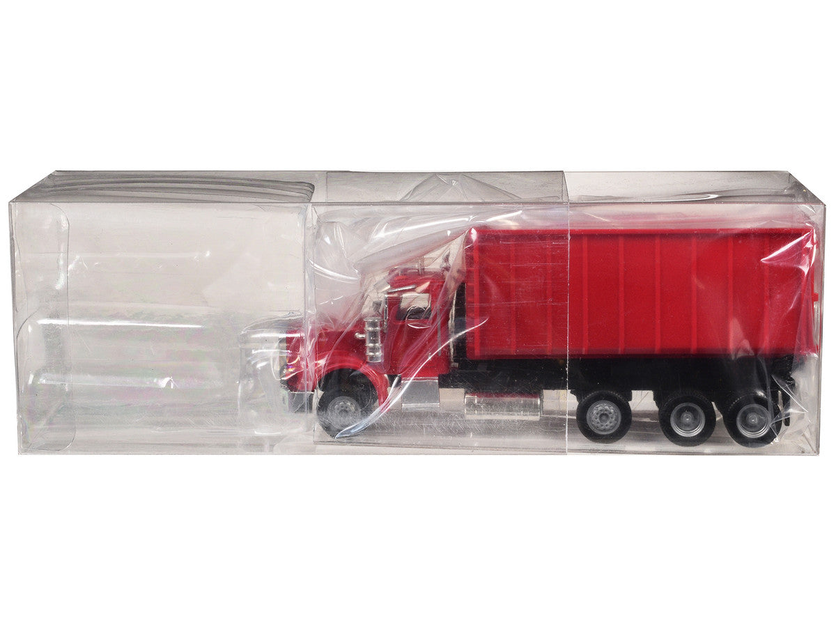 Peterbilt 367 Roll-Off Dump Truck Red with Red Box 1/87 (HO) Plastic Model Car by Promotex Promotex