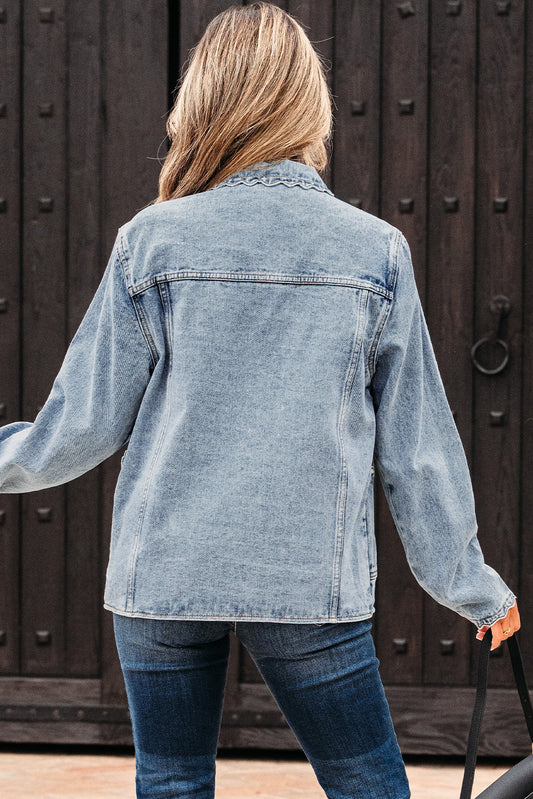 Brooklyn Scallop Trim Button Up Denim Jacket-1