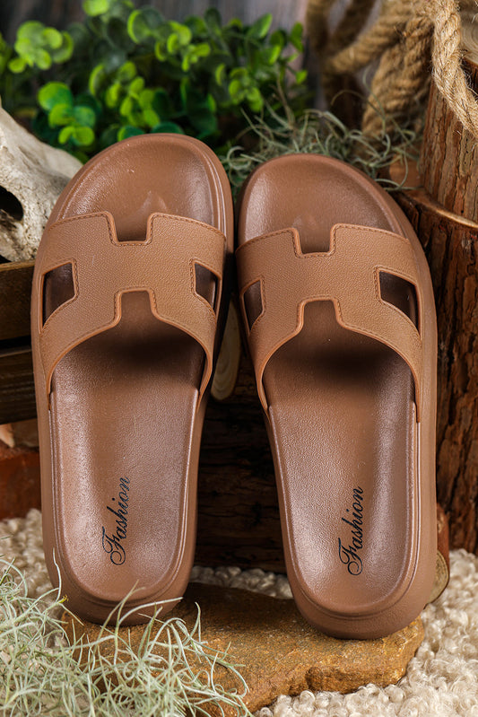 Henley Cutout Design Open Toe Platform Slippers Threaded Pear