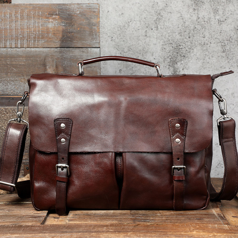 Men's First Layer Cowhide Briefcase Leather Handbag CJD