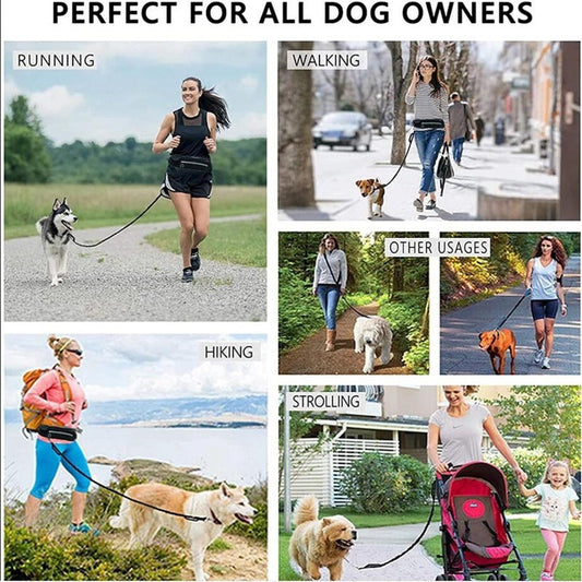 Hands Free Dog Leash Pet Walking And Training Belt With Shock Absorbing Bungee Leash For Up To 180lbs Large Dogs Phone Pocket And Water Bottle Holder Pi-Mart