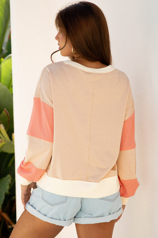 Jolene Block Textured Patchwork Pullover-1