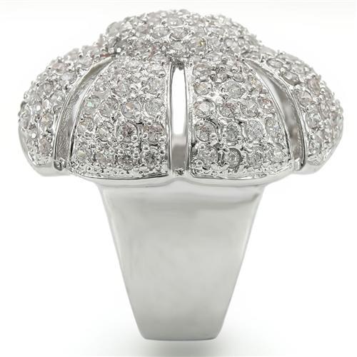 0W349 - Rhodium Brass Ring with AAA Grade CZ in Clear-4