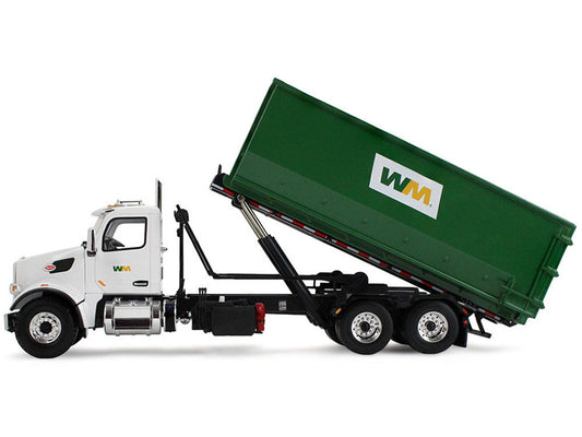 Peterbilt 567 Refuse Garbage Truck with 40 Yard Roll-Off Container "Waste Management" White and Green 1/34 Diecast Model by First Gear First Gear