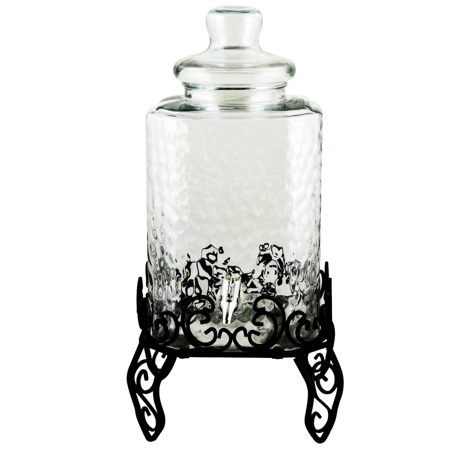 Gibson Home Moreauville 3 Piece 2.25 Gallon Square Embossed Glass Beverage Dispenser with Wire Stand W2B