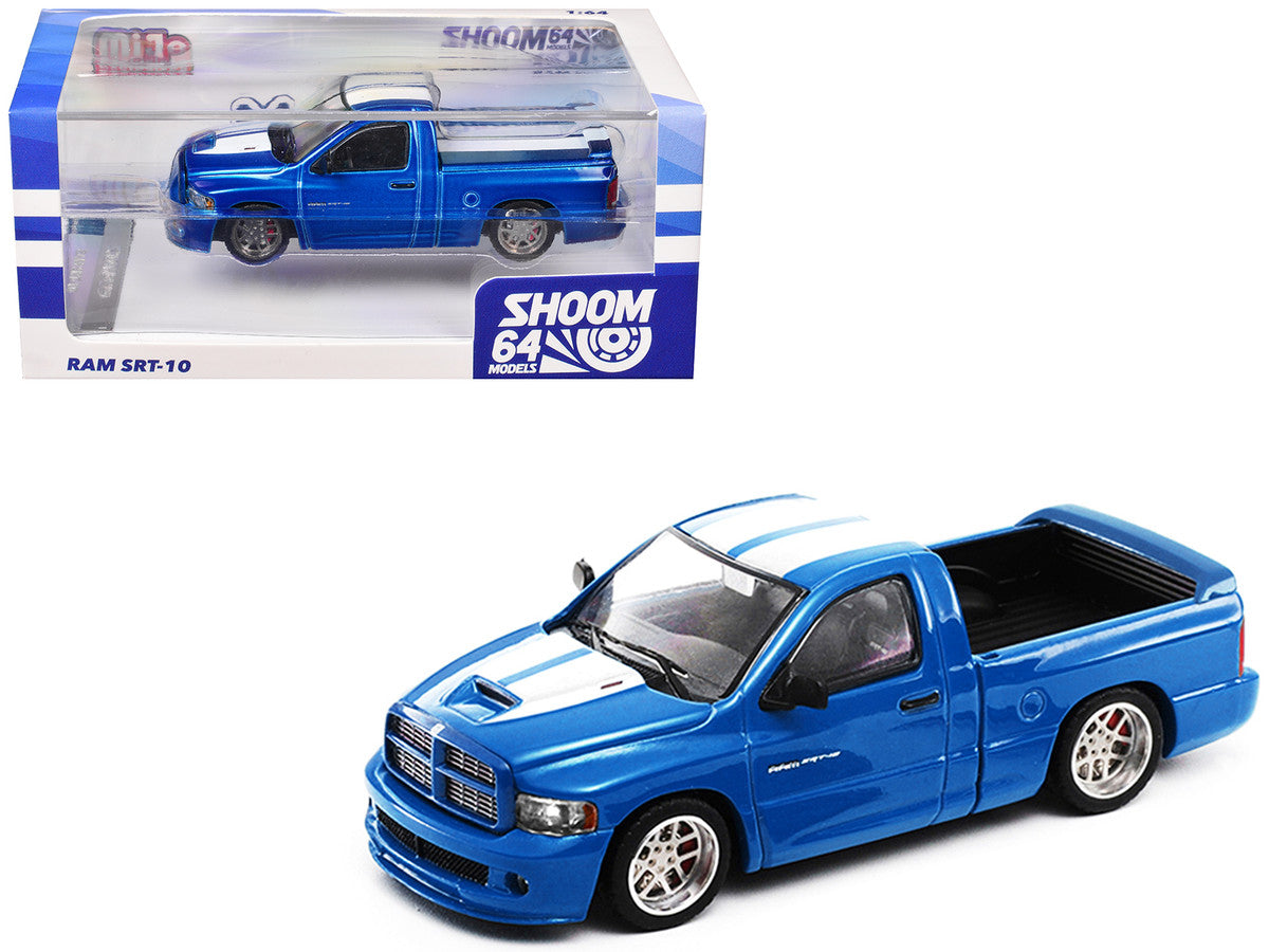 2003 Dodge Ram SRT-10 Pickup Truck Electric Blue Metallic with White Stripes 1/64 Diecast Model Car by Shoom64 Models-4