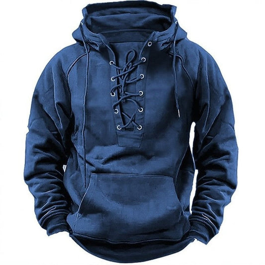 Ins Lace-up Hoodie Casual Sports Pocket Sweatshirt Men's Long-sleeved Top Clothing LadyShow.Store