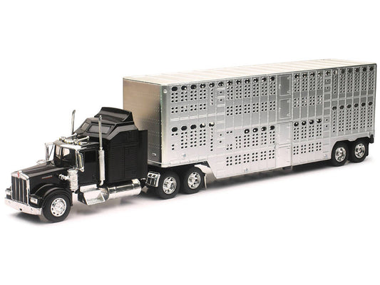 Kenworth W900 Truck Black with Pot Belly Livestock Chrome "Long Haul Truckers" Series 1/32 Diecast Model by New Ray New Ray