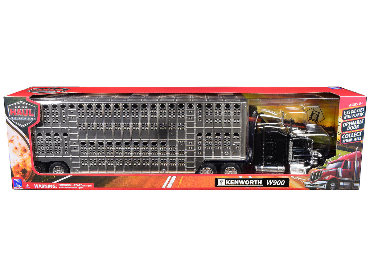 Kenworth W900 Truck Black with Pot Belly Livestock Chrome "Long Haul Truckers" Series 1/32 Diecast Model by New Ray New Ray