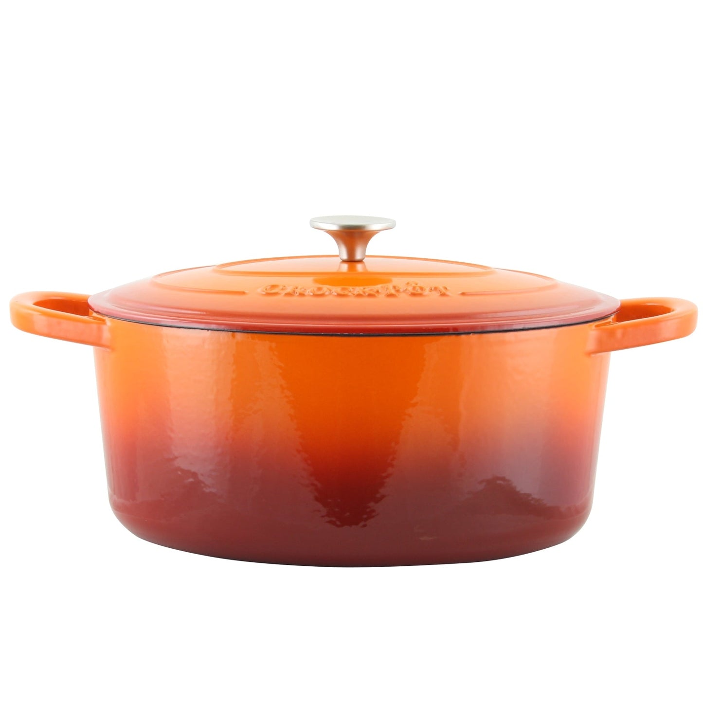 Crock Pot Artisan 7 Quart Enameled Cast Iron Oval Dutch Oven in Sunset Orange W2B