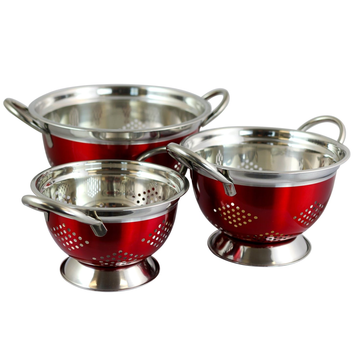 Oster Metaline 3 Pack Round Asian Colander, Metallic Red W2B