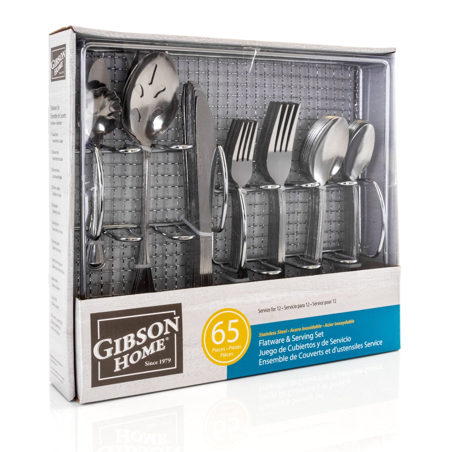 Gibson Home South Bay 65 Piece Stainless Steel Flatware Service Set with Wire Caddy W2B