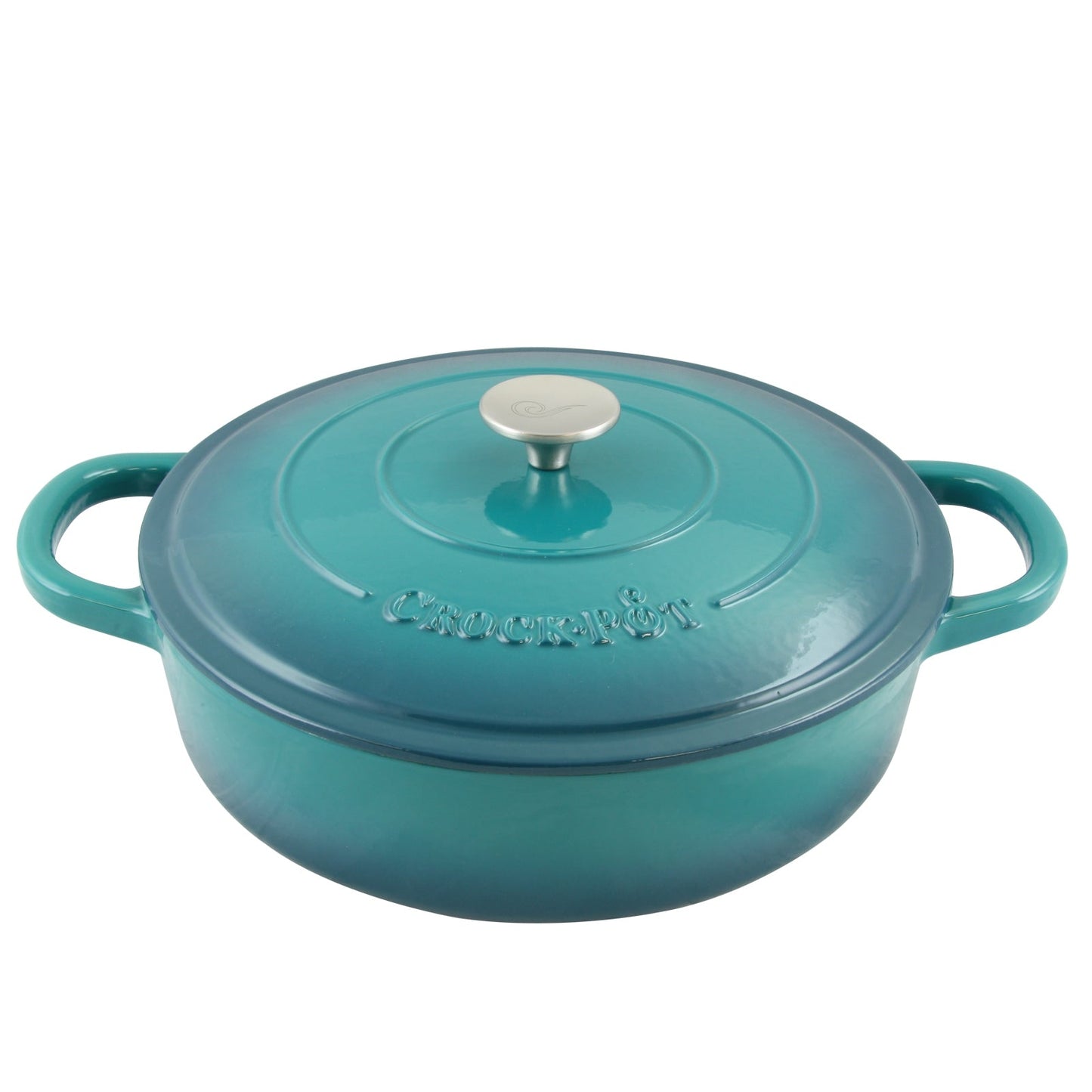 Crock Pot Artisan Enameled Cast Iron 5 Quart Round Braiser Pan with Self Basting Lid in Teal Ombre W2B