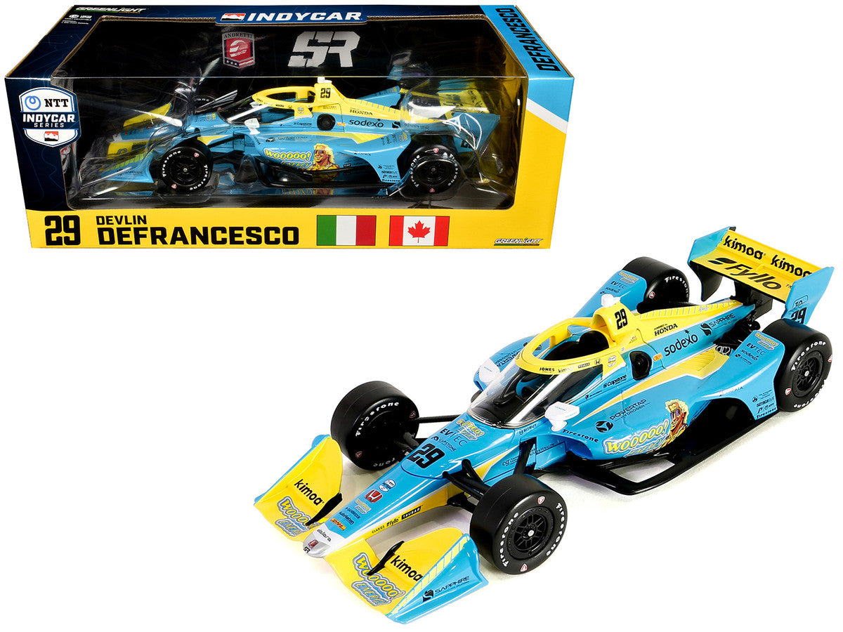 Dallara IndyCar #29 Devlin DeFrancesco "WOOOOO Energy" Andretti Steinbrenner Autosport (Road Course Configuration) "NTT IndyCar Series" (2023) 1/18 Diecast Model Car by Greenlight Greenlight