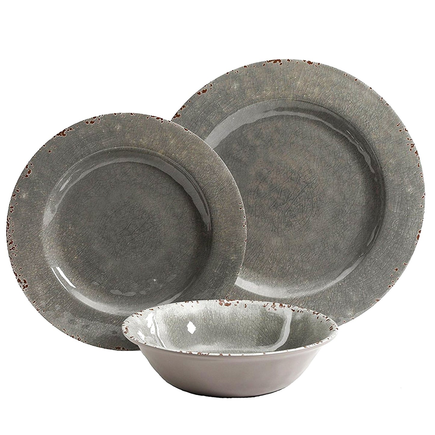 Studio California Mauna 12 Piece Dinnerware Set in Gray Crackle Look Decal W2B