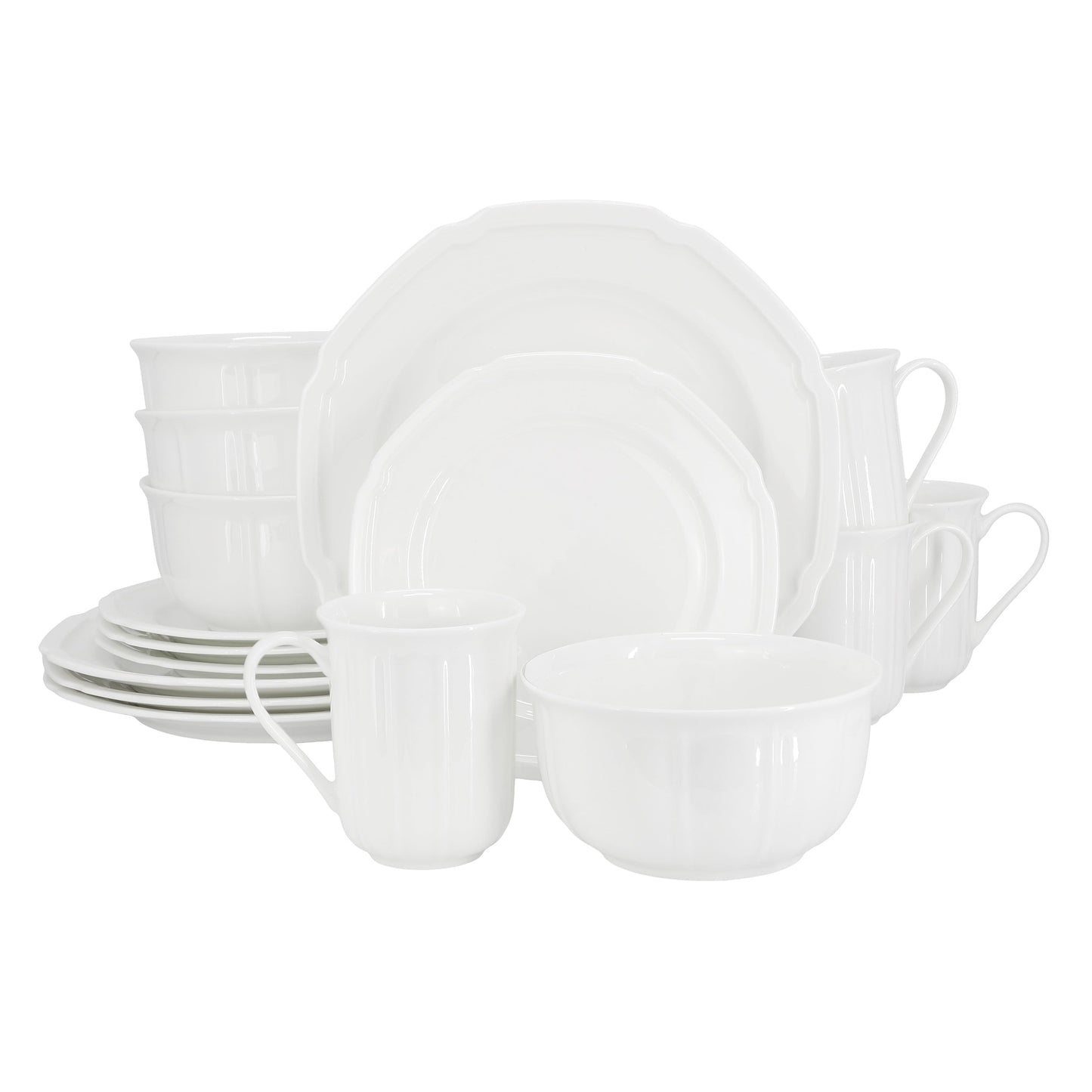 Meritage Bavaria 16 Piece Scallop Rim Bone China Dinnerware Set in White W2B