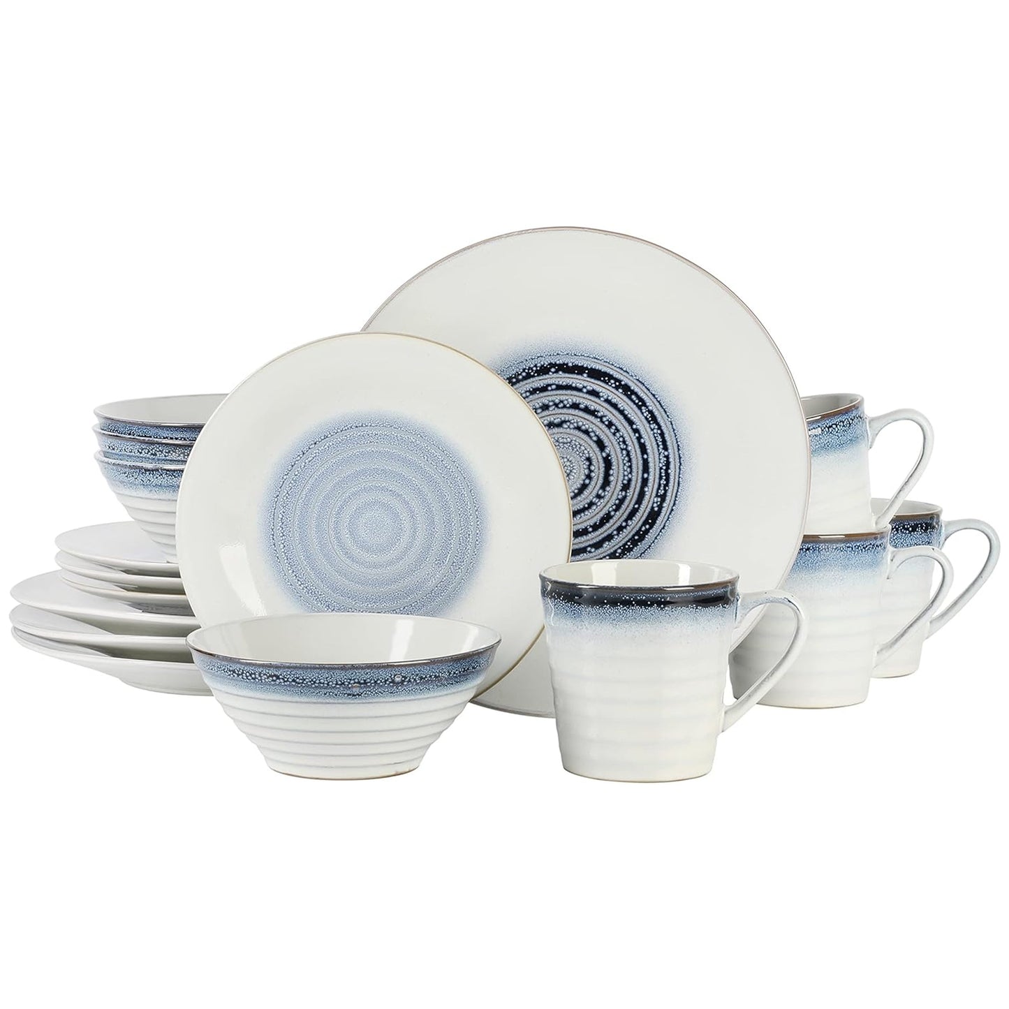 Gibson Elite Spiral Embossed 16 Piece Stoneware Dinnerware Set in Blue W2B