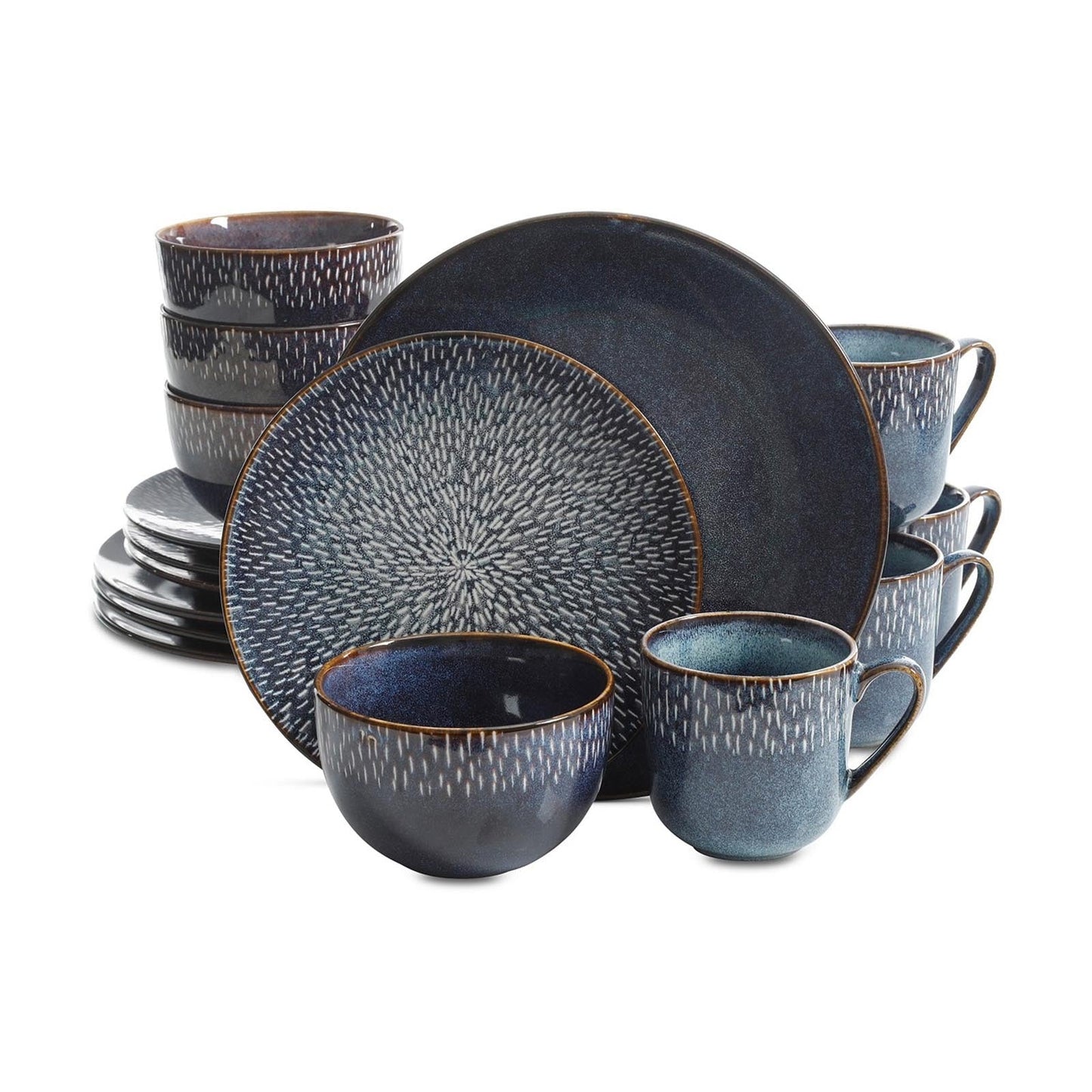 Gibson Elite Matisse 16-Piece Double Bowl Dinnerware Set, Cobalt W2B