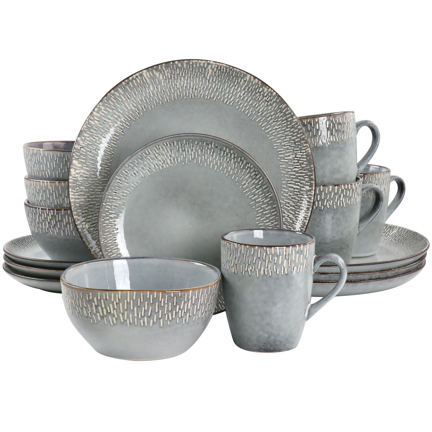 Meritage 16 Piece Reactive Glaze Stoneware Dinnerware Set in Grey W2B