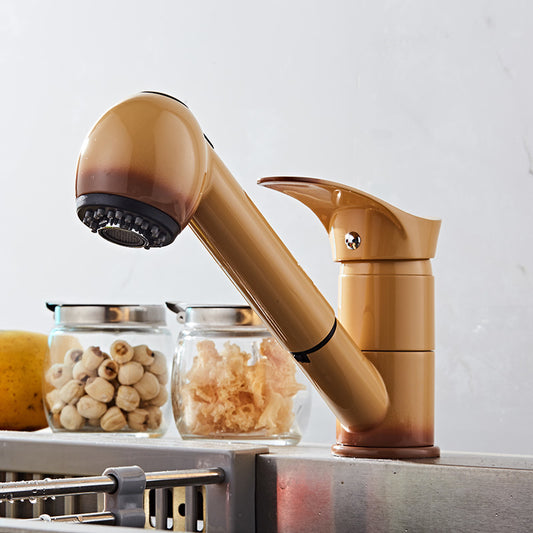 Kitchen Pull Out Cool Painted Finish Flexible Hot and Cold Mixer Taps Deck Mount Swivel