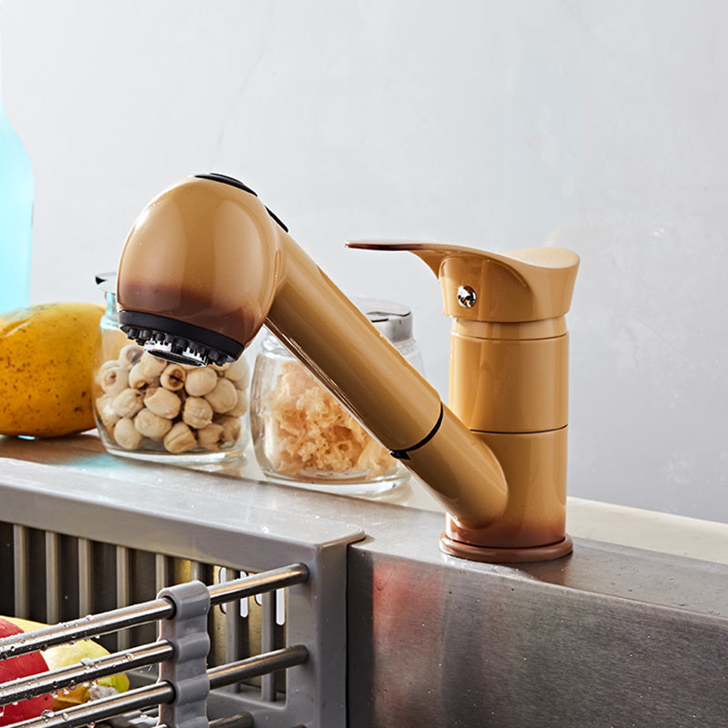 Kitchen Pull Out Cool Painted Finish Flexible Hot and Cold Mixer Taps Deck Mount Swivel