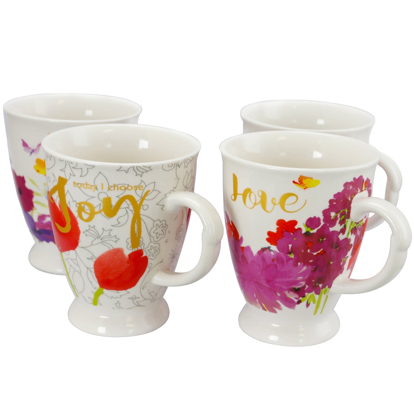 Gibson Home Bold Floral 17.4 oz Cup Set, Set of 4 Assorted Designs W2B