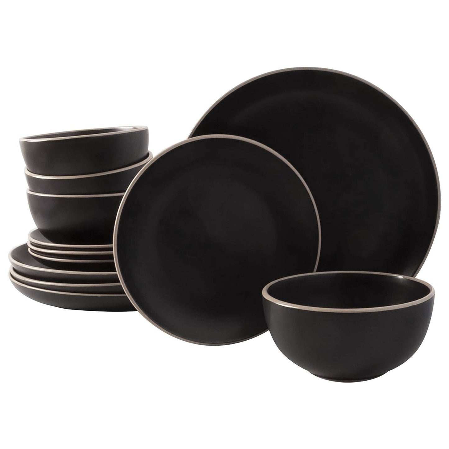 Gibson Home Rockaway 12 Piece Stoneware Dinnerware Set in Black W2B