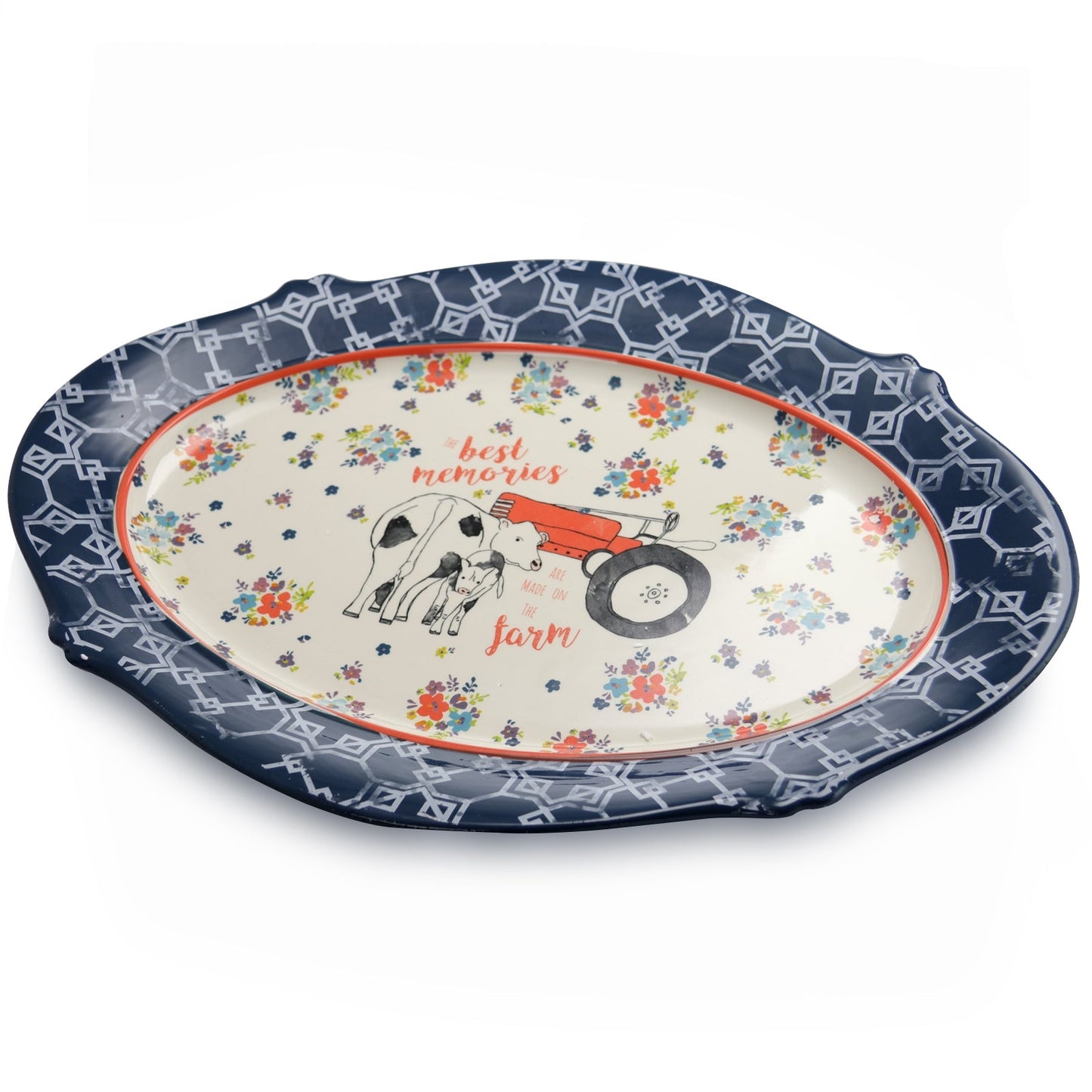 Urban Market Life on the Farm 18.5 Inch Oval Ceramic Serving Platter in Floral Farm Pattern W2B