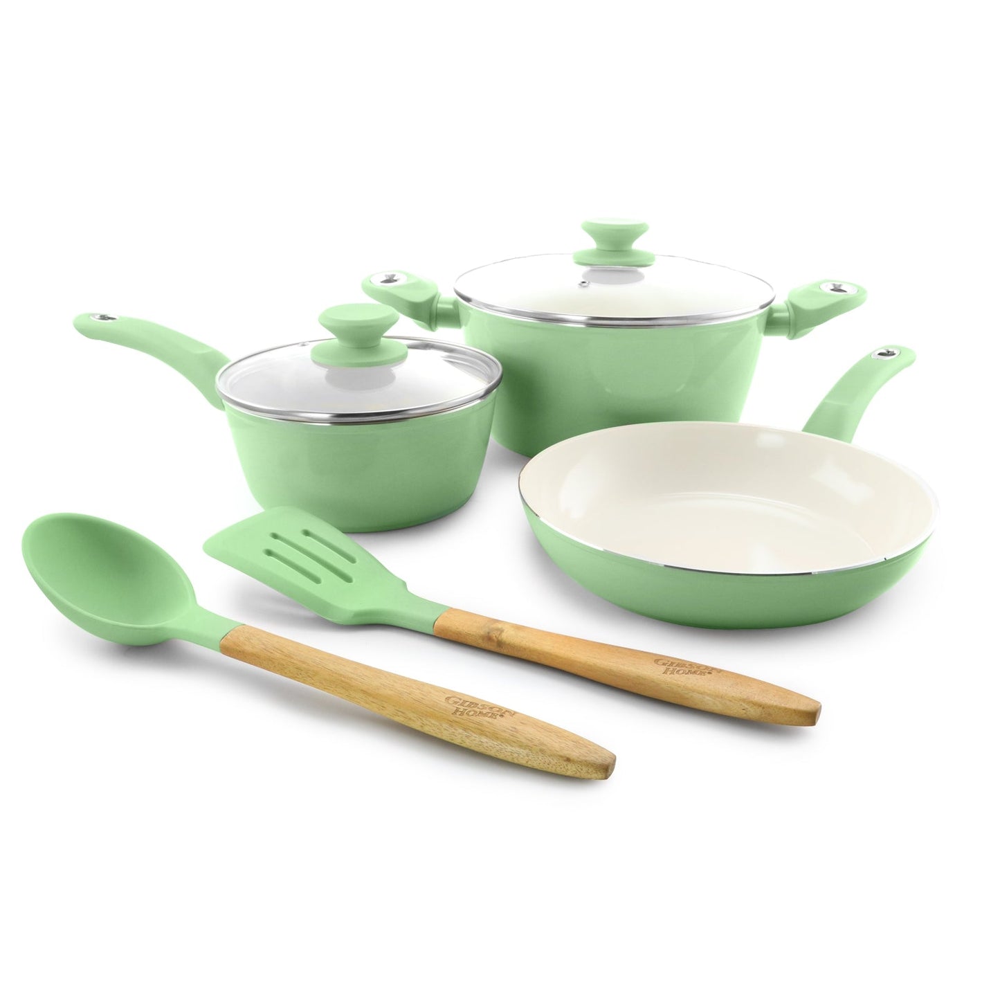 Gibson Home Plaza Cafe 7 Piece Essential Core Aluminum Cookware Set in Mint W2B
