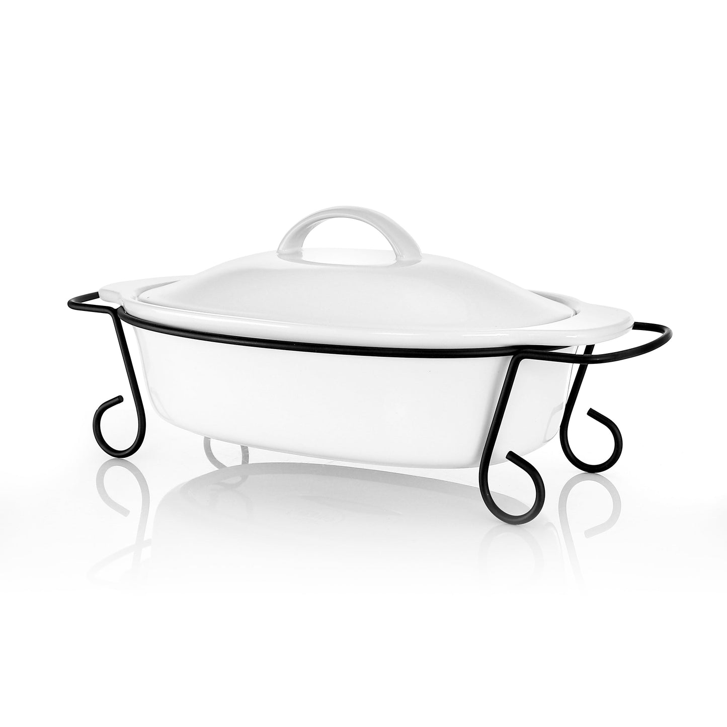 Gibson Elite Gracious Dining 2 Piece Oval Stoneware Bakeware with Lid and Metal Rack W2B