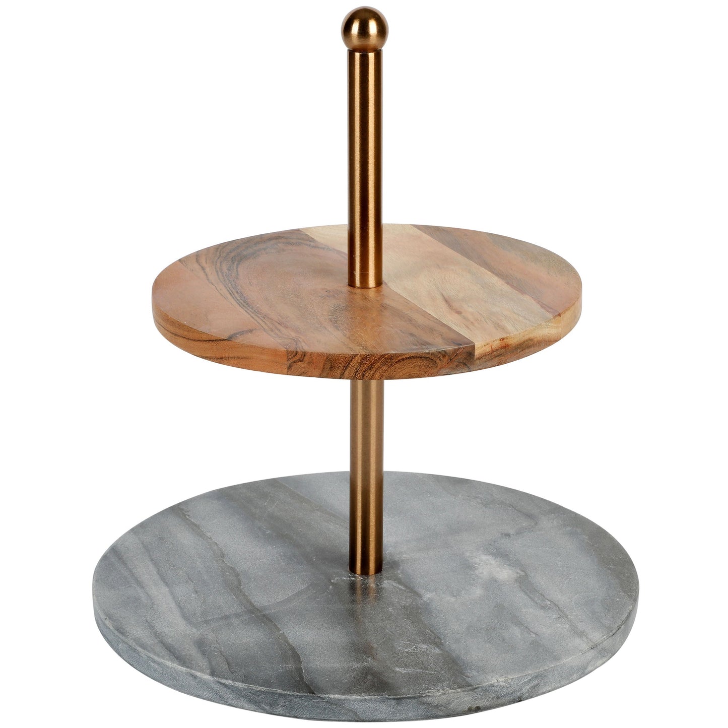 Laurie Gates California Designs Grey Marble and Acacia Wood 2 Tier Server W2B