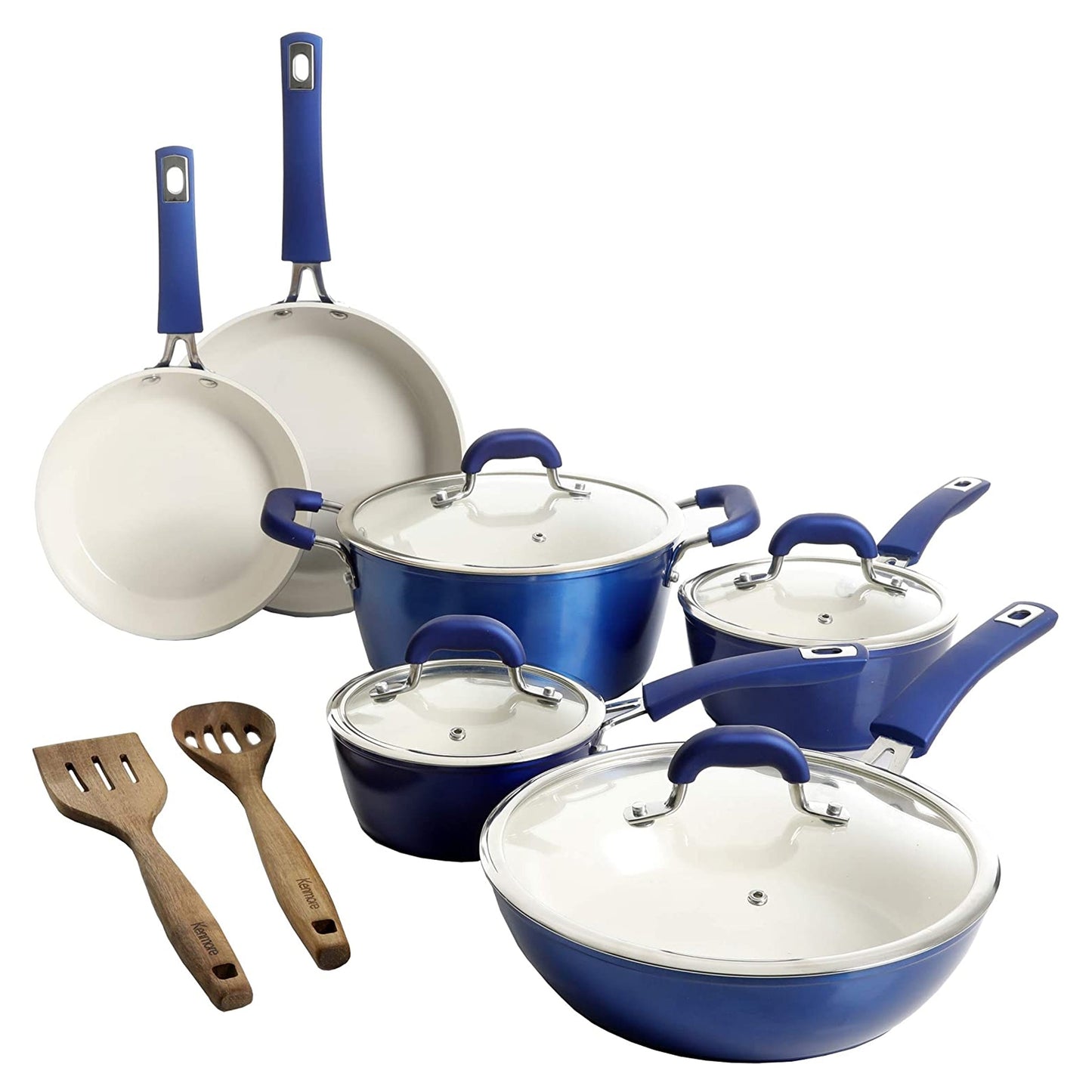 Kenmore Arlington 12 Piece Aluminum Ceramic Coated Nonstick Cookware Set in Metallic Blue W2B