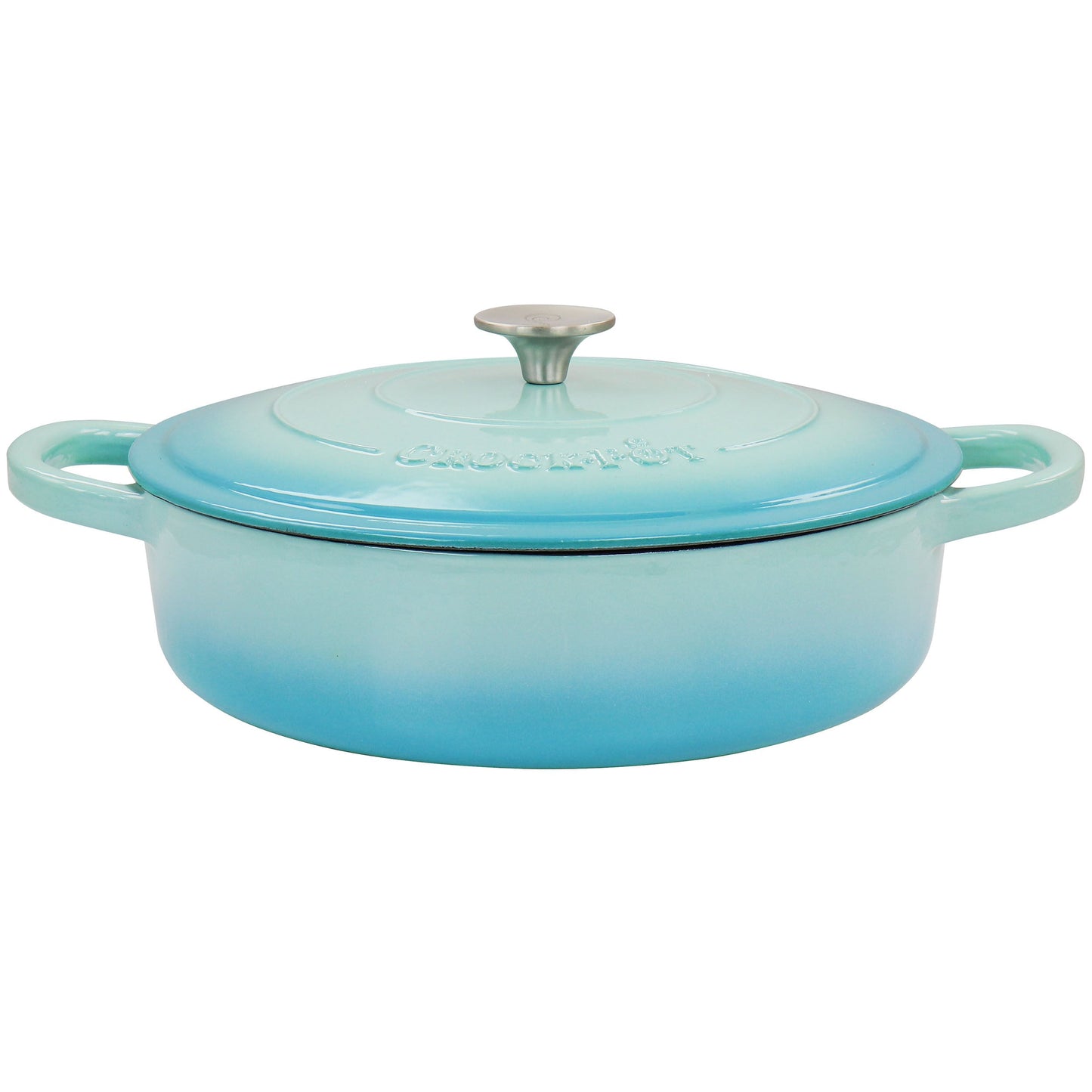 Crock Pot Artisan 5 Quart Enameled Cast Iron Braiser Pan with Lid in Gradient Aqua Blue W2B