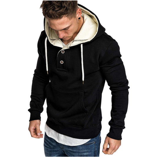 Button-trimmed hooded fleece sweatshirt Best YouTube Store