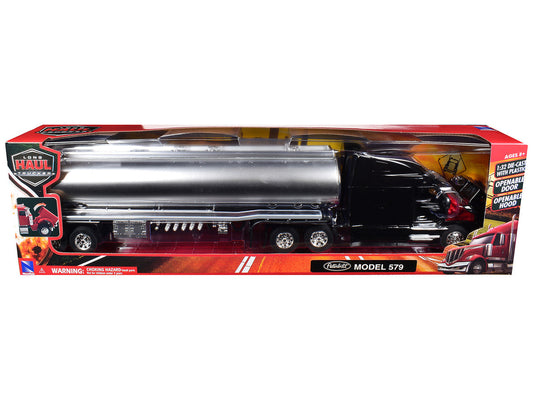 Peterbilt 579 Truck Black with Tanker Trailer Silver "Long Haul Truckers" Series 1/32 Diecast Model by New Ray New Ray