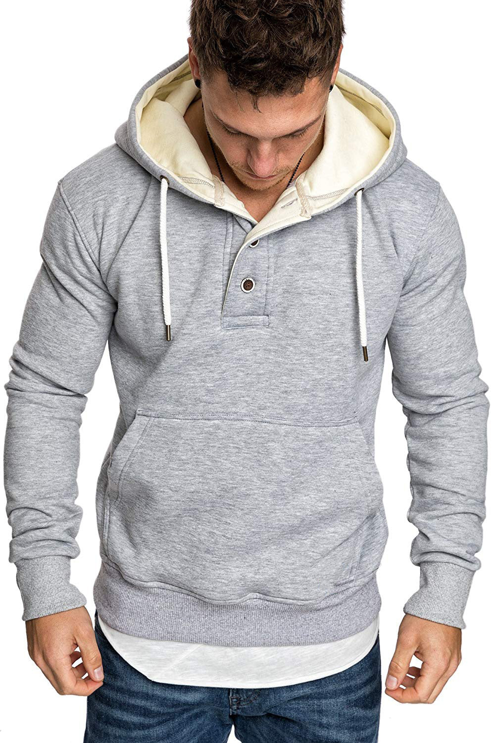 Button-trimmed hooded fleece sweatshirt Best YouTube Store