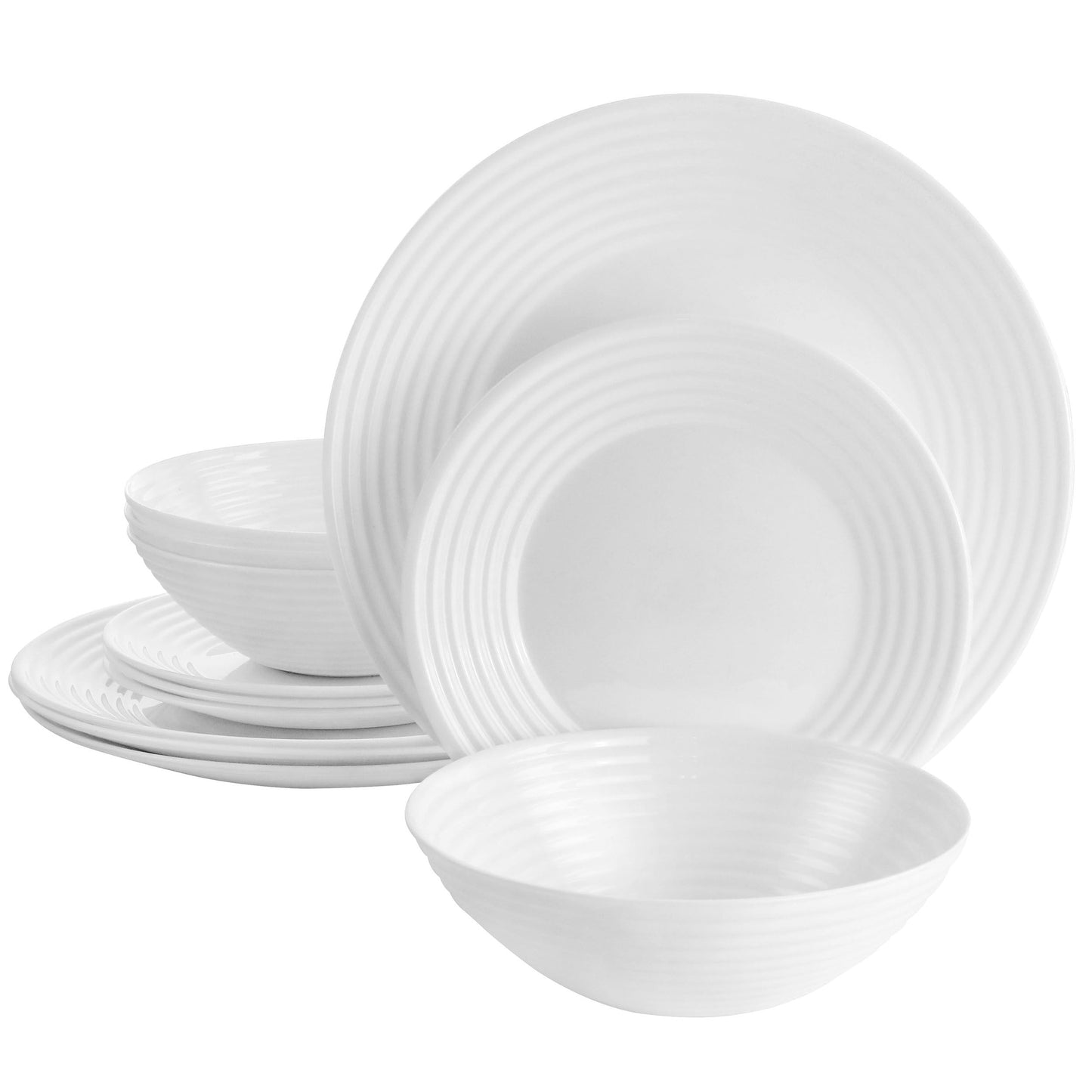 Gibson Ultra Patio 12 Piece Tempered Opal Glass Dinnerware Set in White W2B