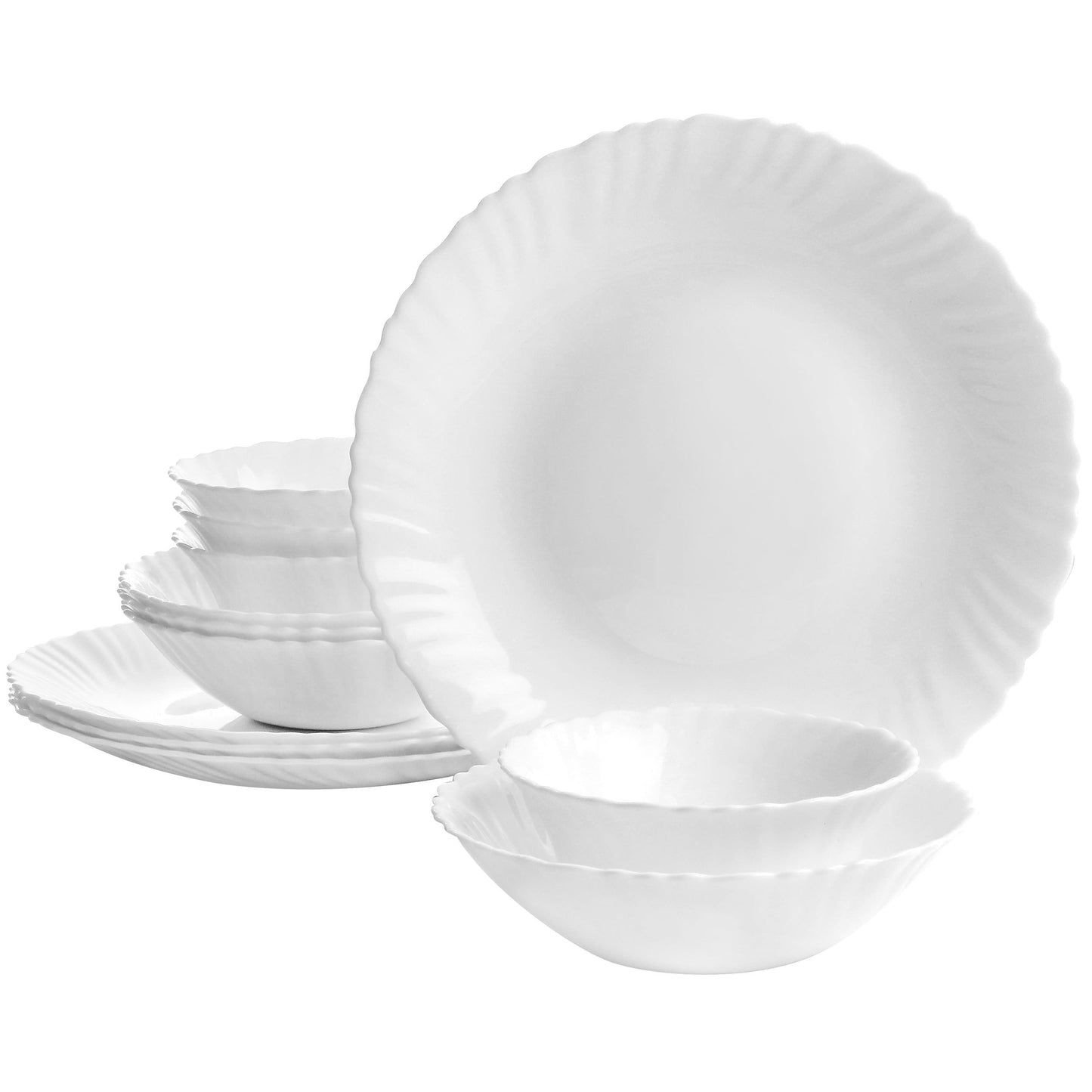 Gibson Ultra Radley 12 Piece Tempered Opal Glass Dinnerware Set in White W2B