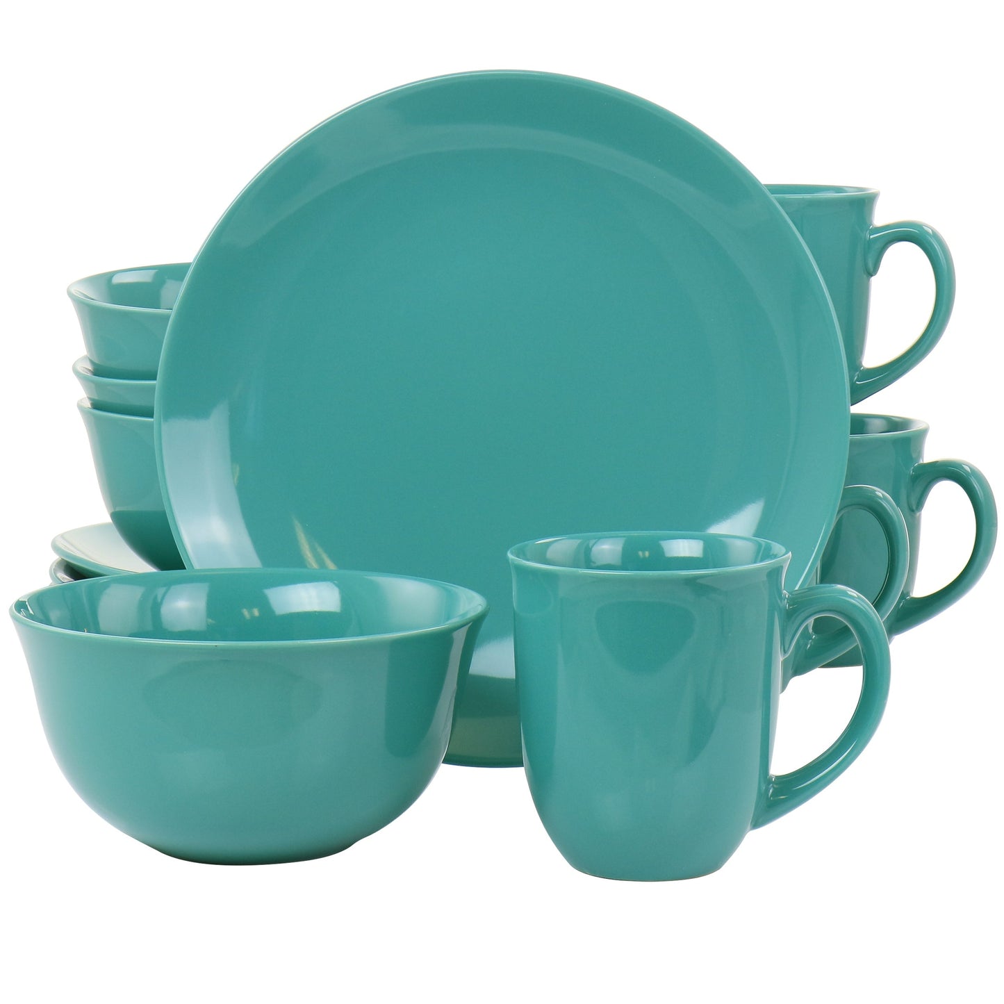 Gibson Home Mercer 12 Piece Round Stoneware Dinnerware Set in Teal Green W2B