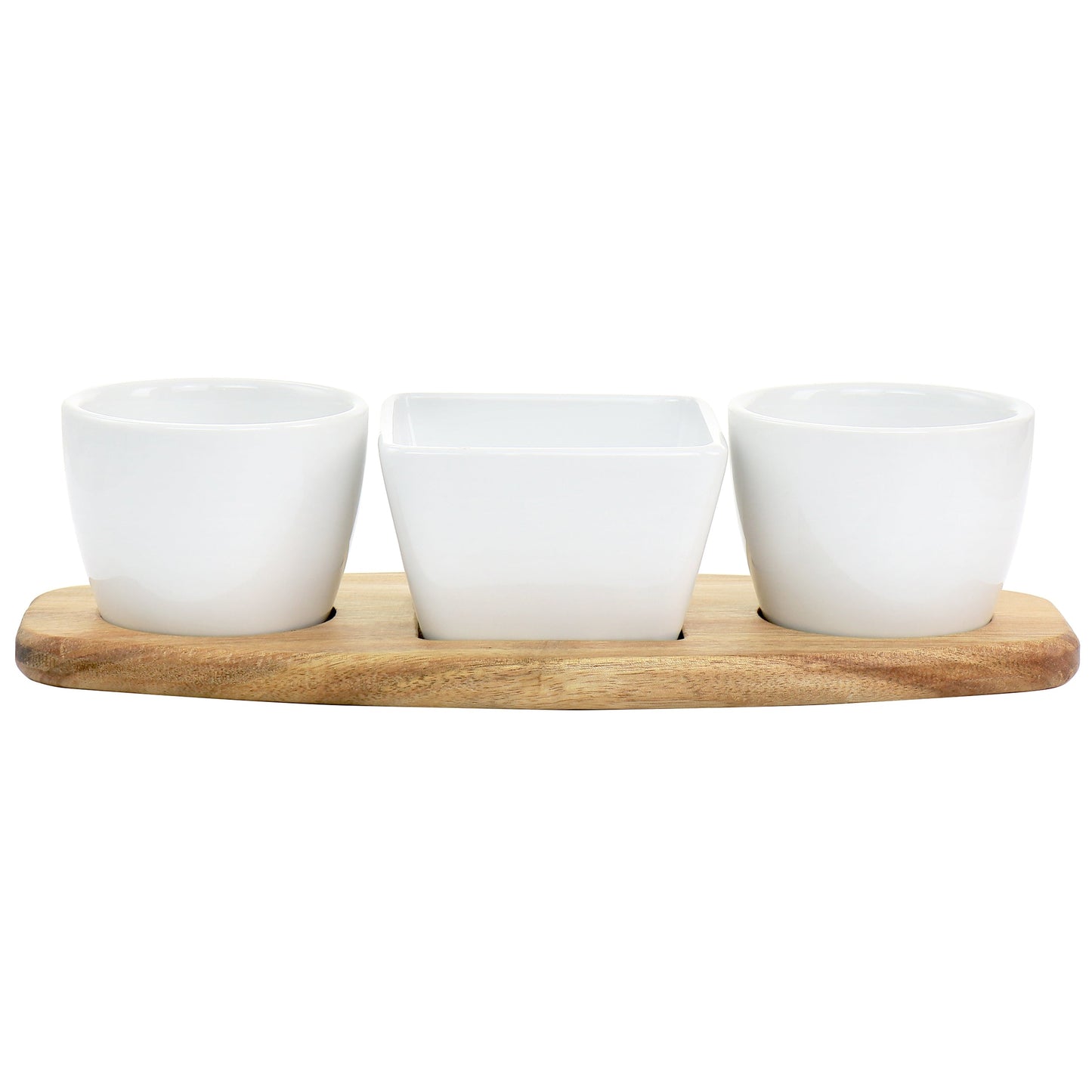 Gibson Elite Gracious Dining 4 Piece Fine Ceramic Tidbit Dish Set with Acacia Wood Base W2B