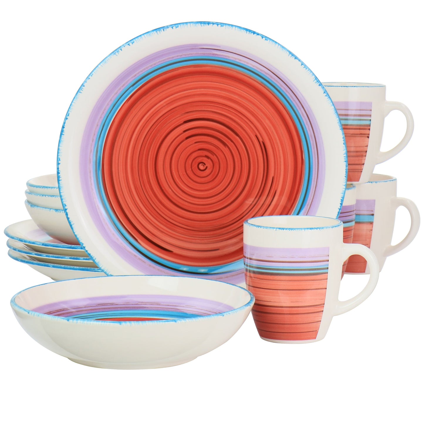 Gibson Home Richvale 12 Piece Round Durastone Dinnerware Set in Red W2B