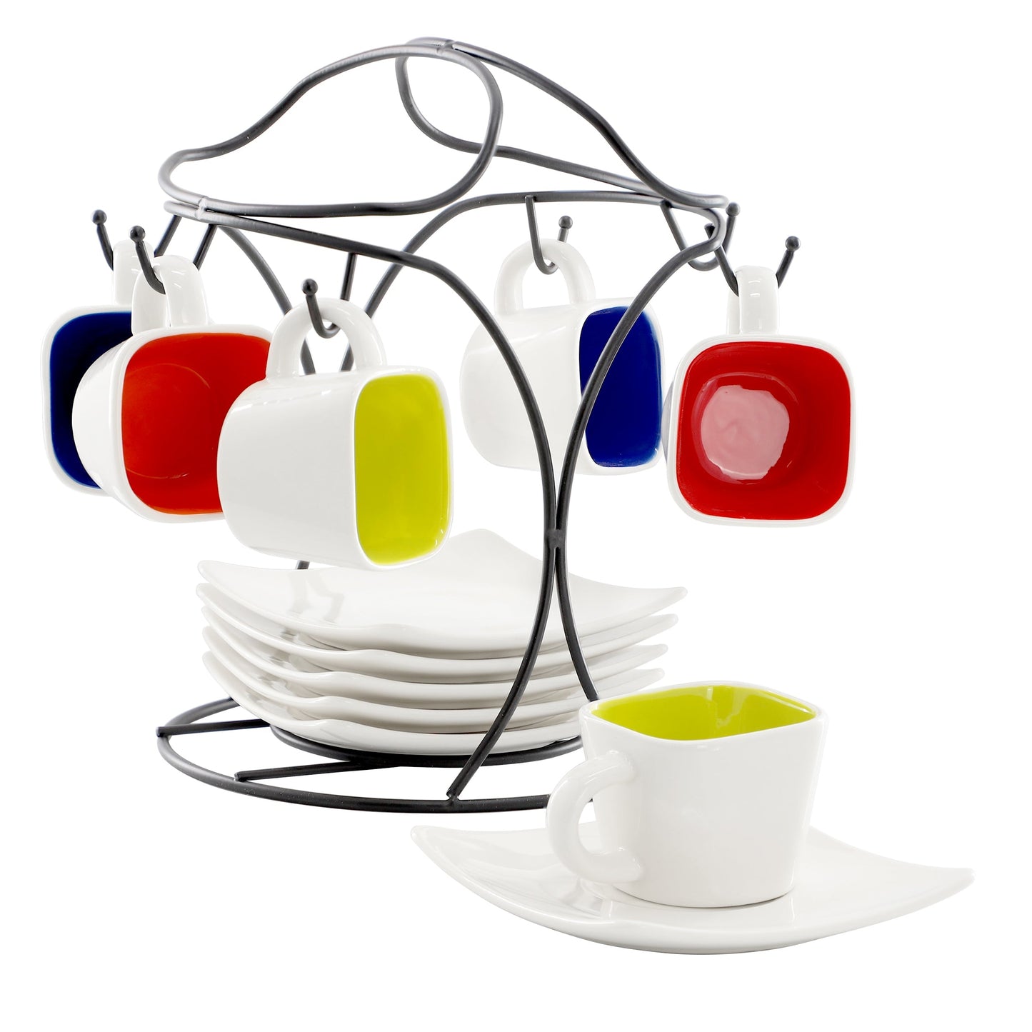 Gibson Home Crenshaw 13 Piece Square Stoneware Espresso Cup Set with Metal Stand W2B