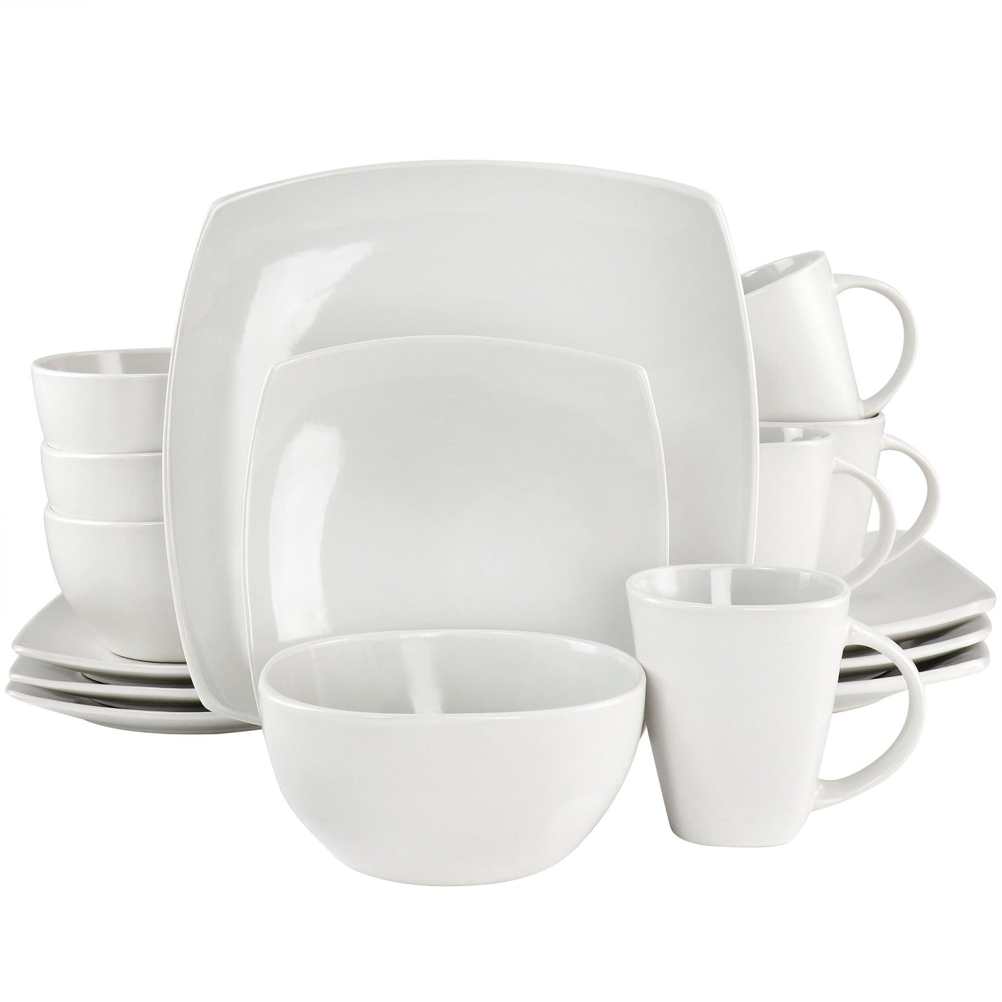 Soho Lounge Bright Shell 16 Piece Square Stoneware Dinnerware Set in Shell White W2B