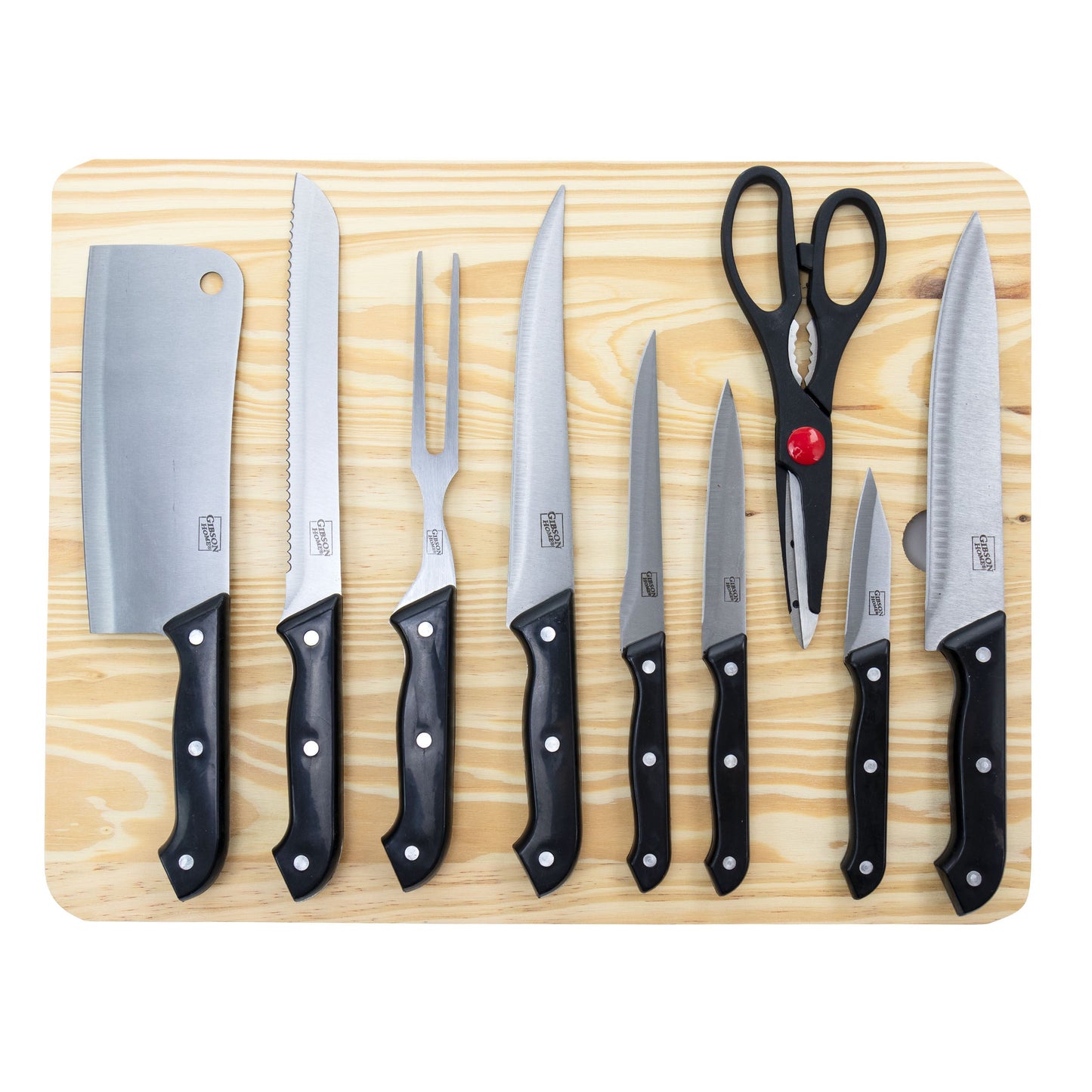 Gibson Home Wildcraft 10 Piece Cutlery Set with Wooden Cutting Board W2B