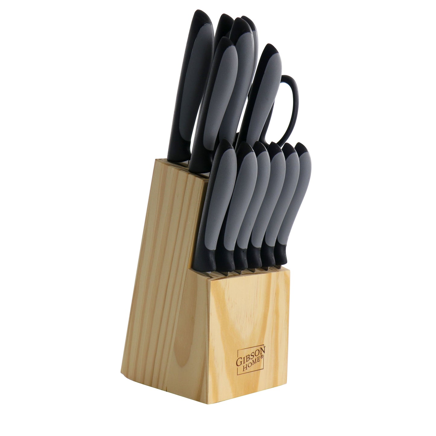 Gibson Home Dorain 14 Piece Stainless Steel Cutlery Set in Black with Wood Block W2B
