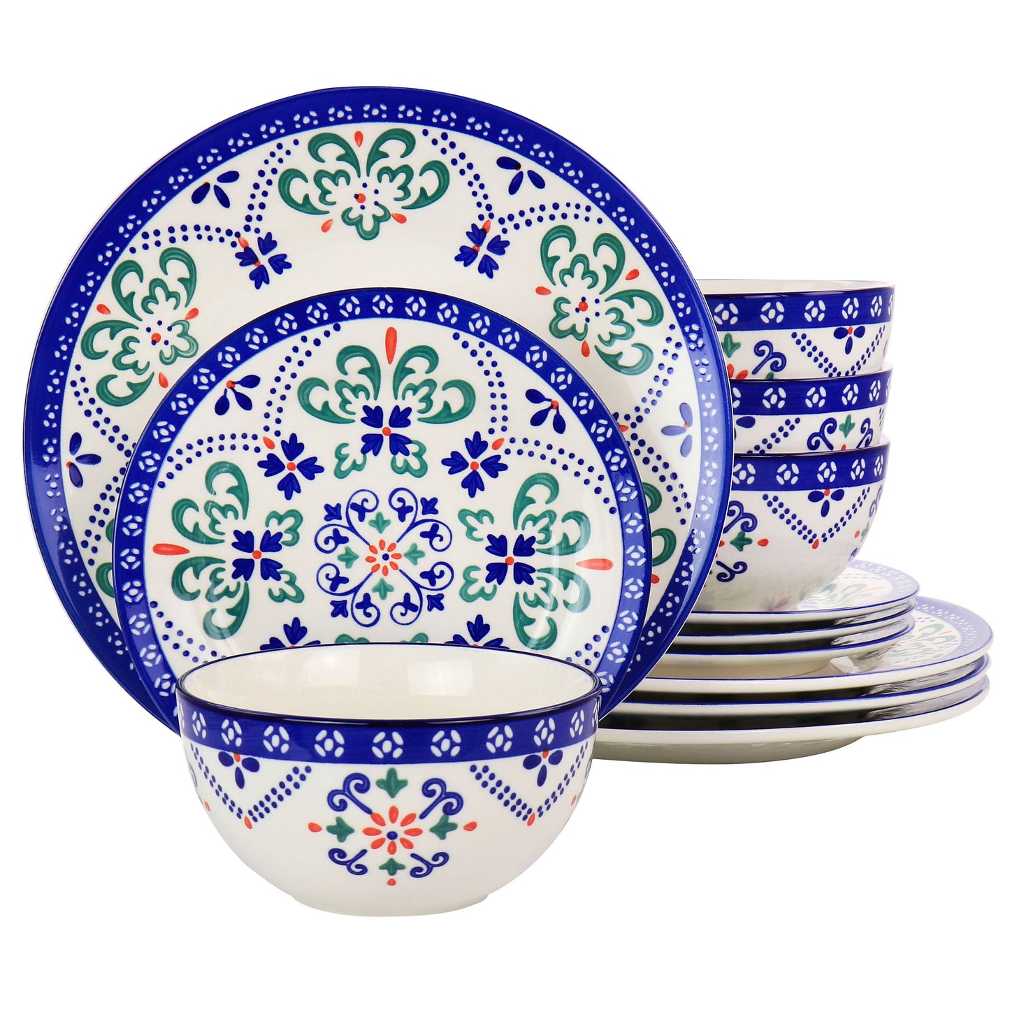 Laurie Gates California Designs Tierra Star 12 Piece Hand Painted Dinnerware Set in Blue W2B
