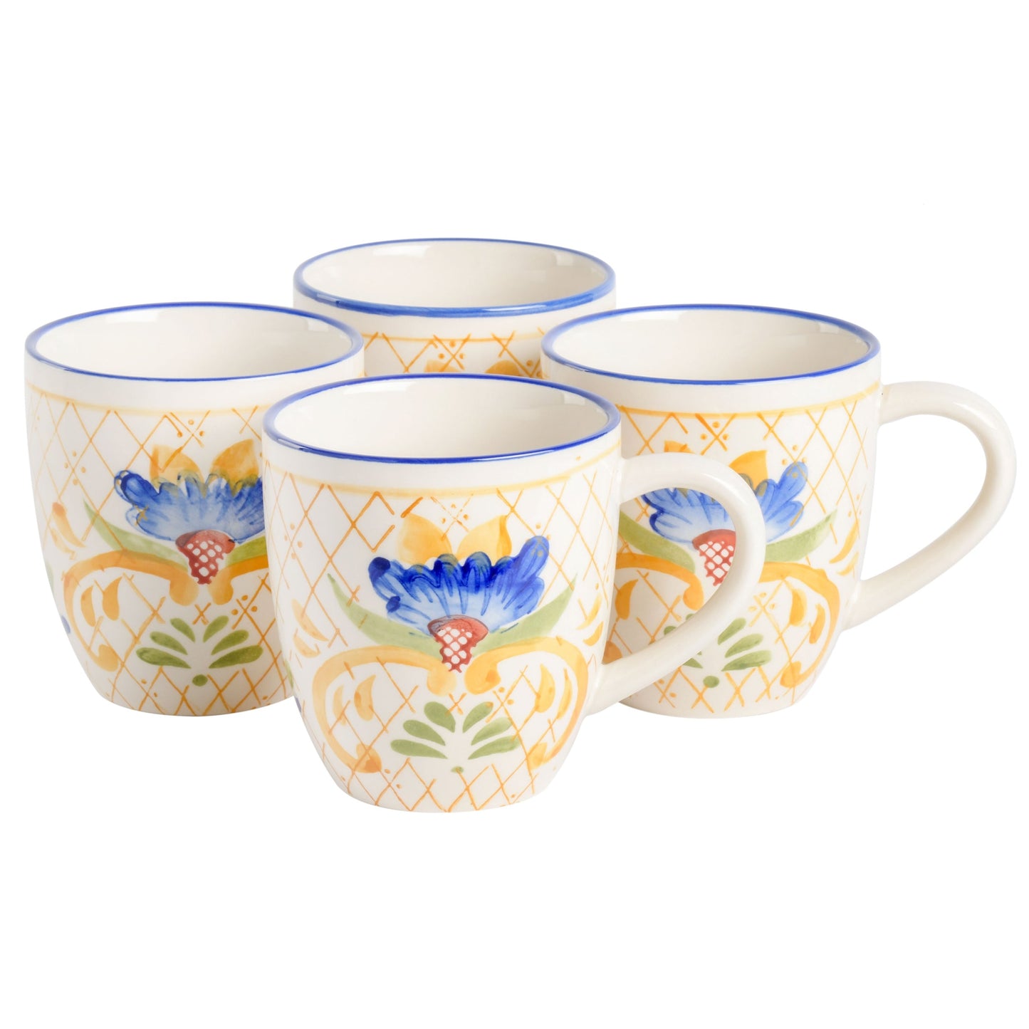 Laurie Gates Tierra Tile 4 Piece 17.4 Ounce Hand Painted Stoneware Mug Set W2B